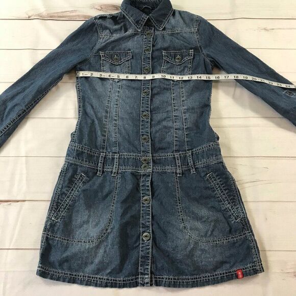 EDC Women Medium Blue Denim Long Sleeve Mini Dress - Picture 8 of 11